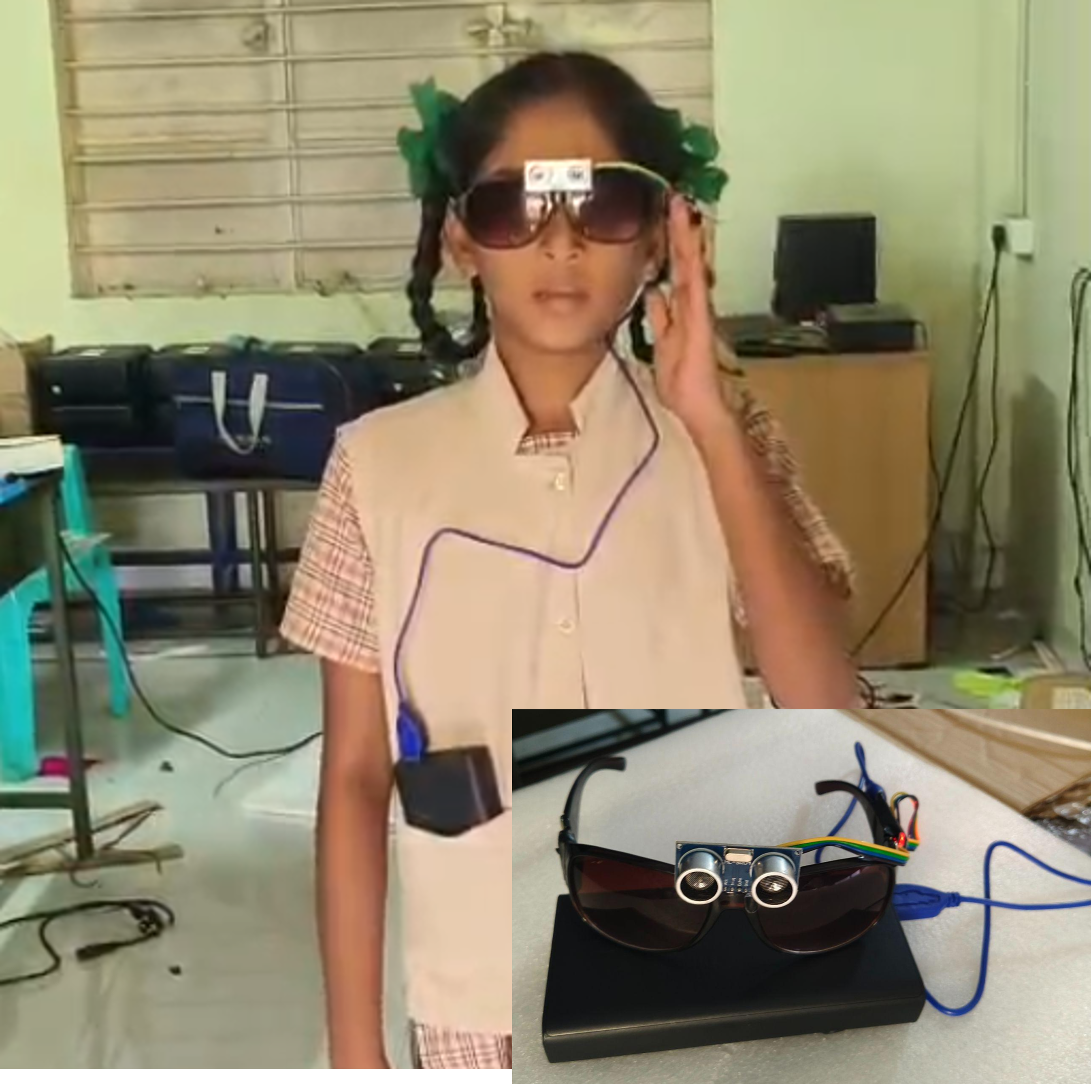 Smart glasses for visually impaired- student presenting at a fair